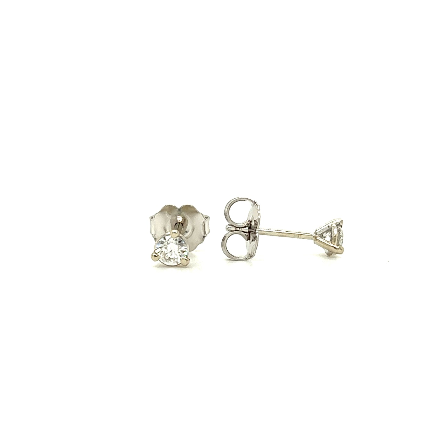 Diamond Stud Earrings with 0.2ctw of Diamonds in 14K White Gold Front and Side View