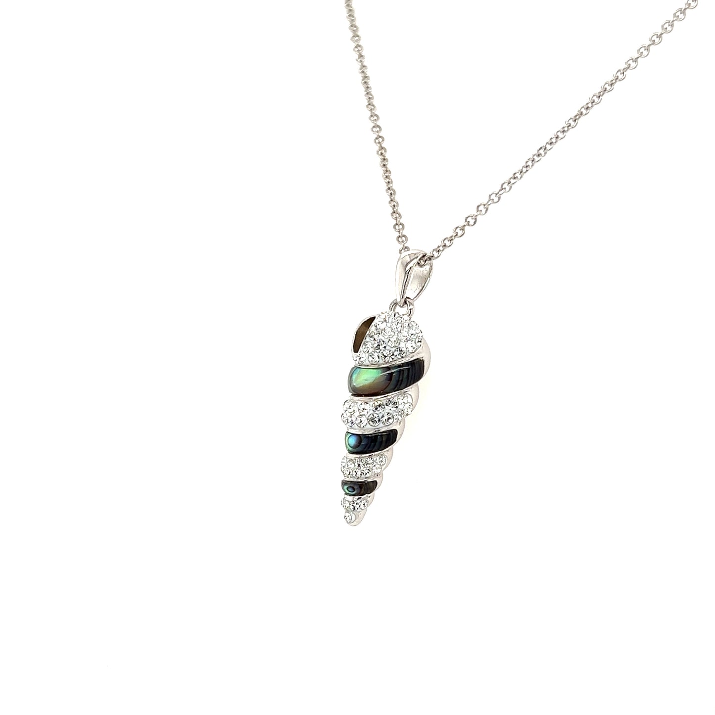 Abalone Shell Necklace with Swarovski Crystals in Sterling Silver Right Side View