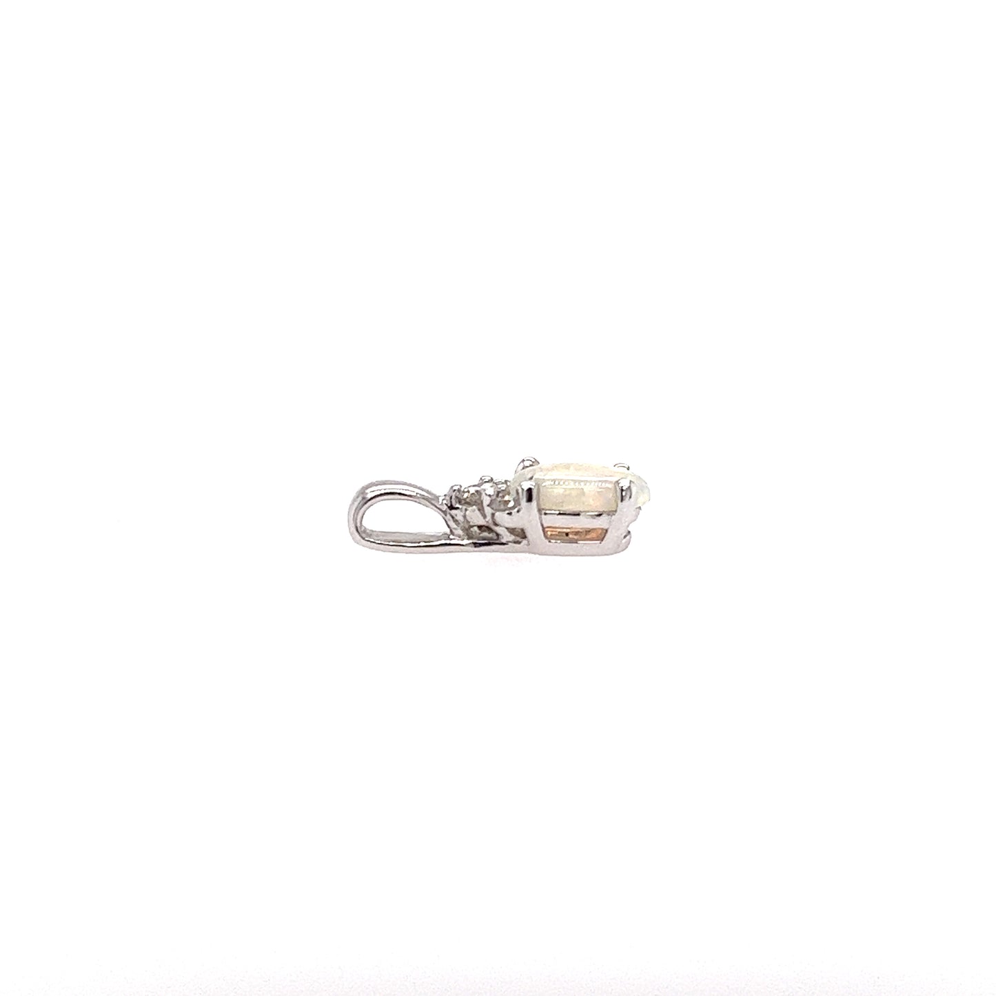 Australian White Opal with Three Diamonds in 14k White Gold Side Flat View