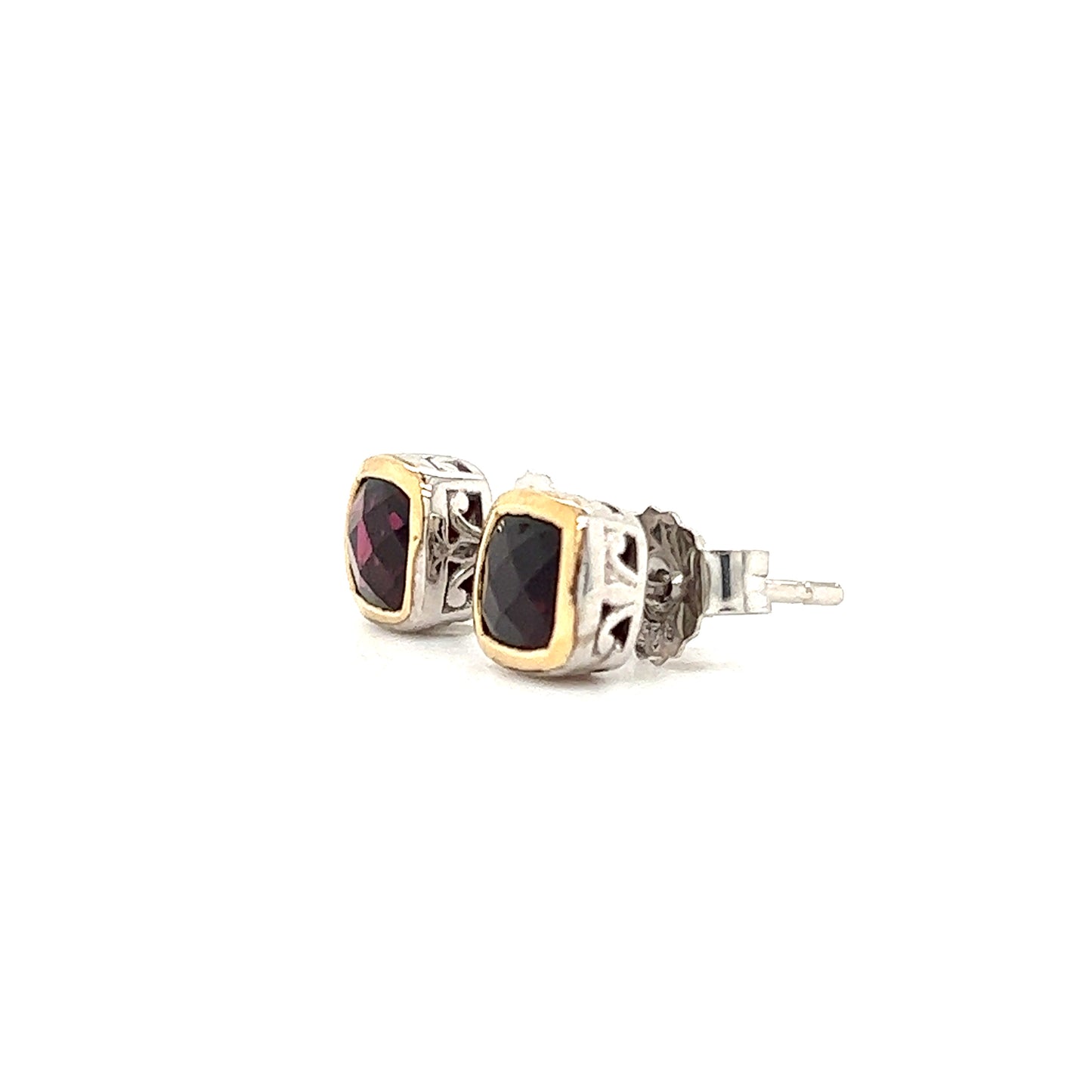 Cushion Rhodolite Stud Earrings in Sterling Silver Left Side View