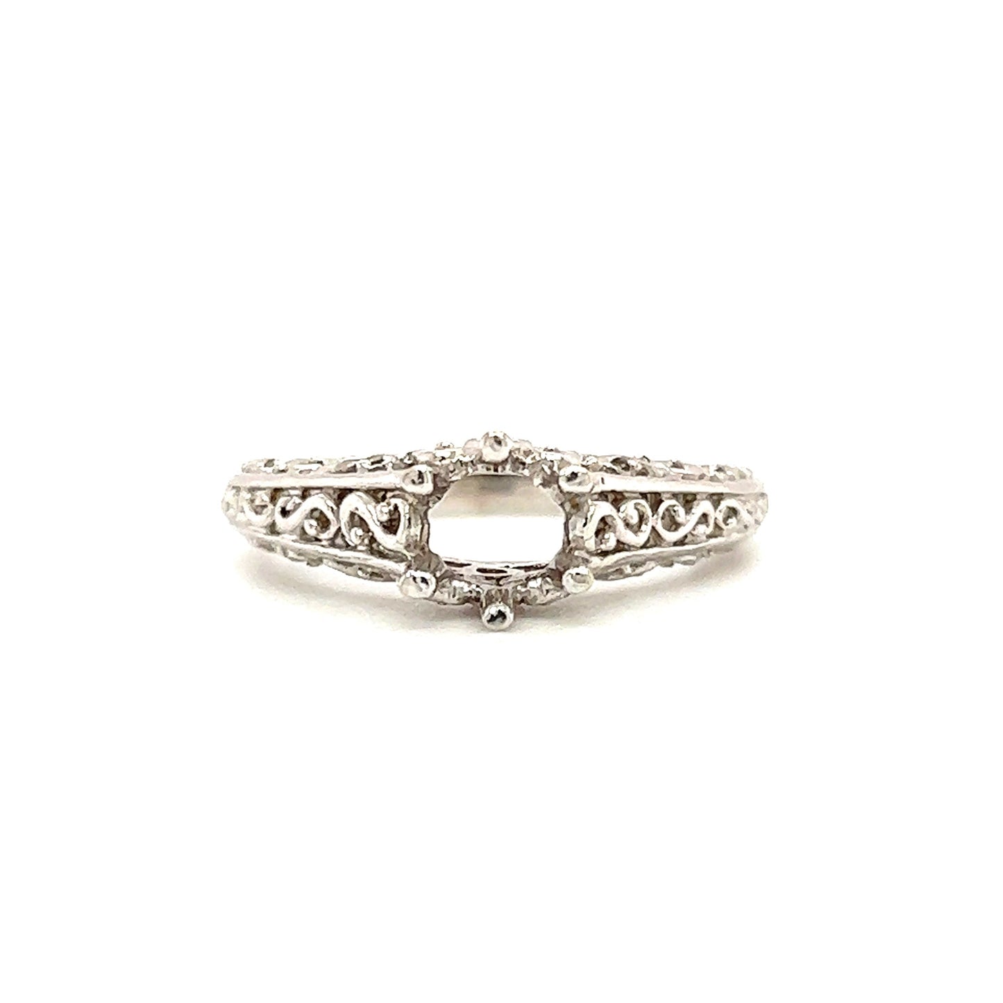 Filigree Ring Setting with Six Prong Head in 14K White Gold Flat View