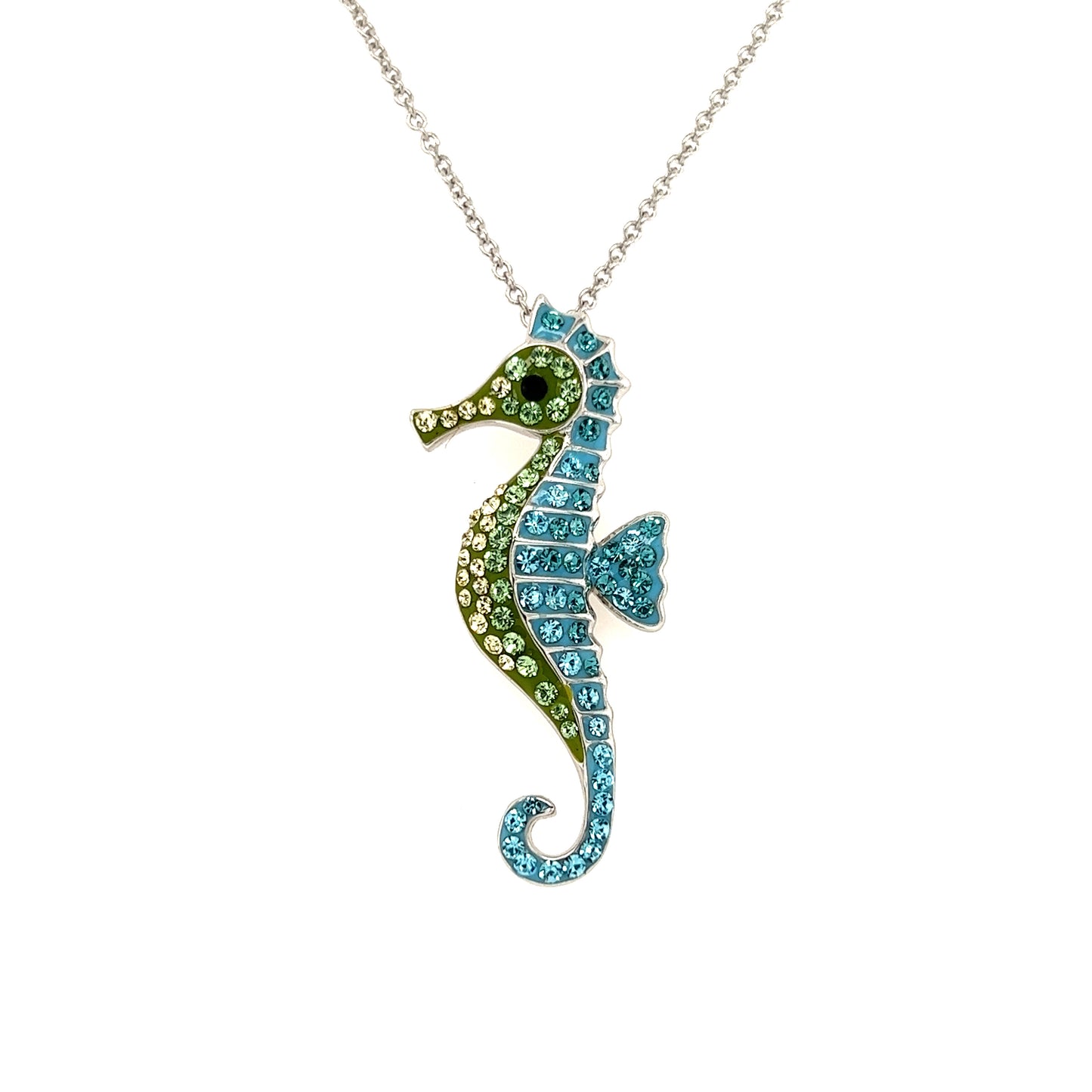 Seahorse Necklace with Multicolor Crystals in Sterling Silver Pendant View