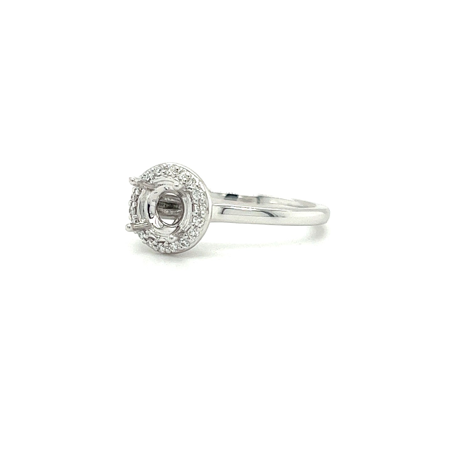 Ring Setting with Round Diamond Halo in 14K White Gold Left Side View