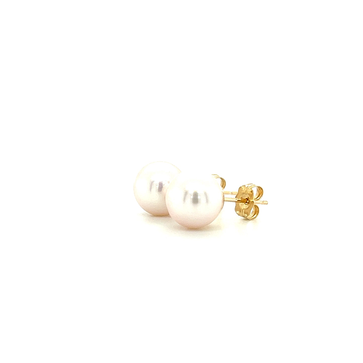 Pearl 8mm Stud Earrings in 14K Yellow Gold Right Side View