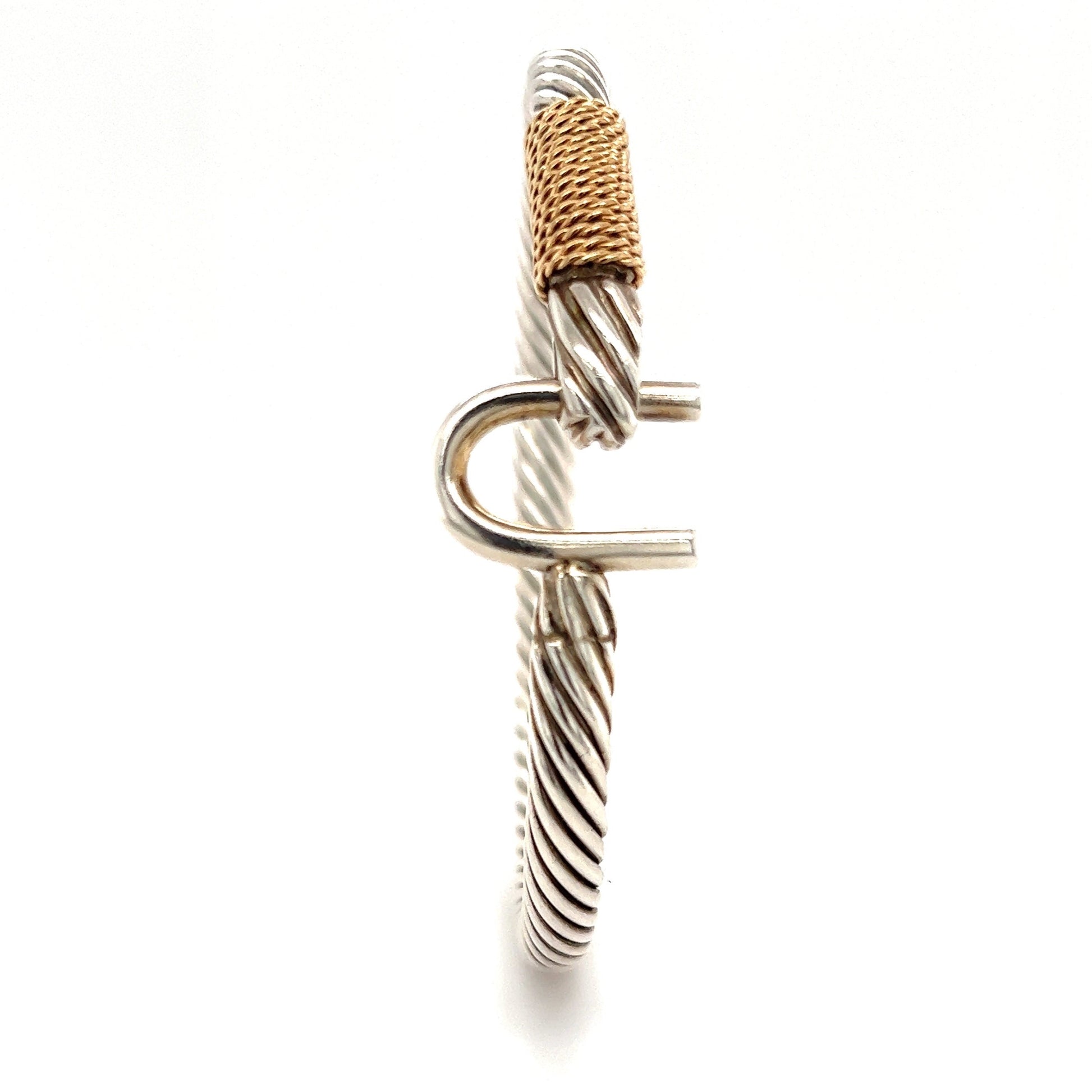 U Cable 5mm Bangle Bracelet with 14K Yellow Gold Wrap in Sterling SilverFront View
