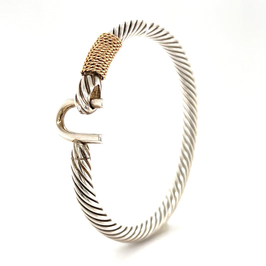 U Cable 5mm Bangle Bracelet with 14K Yellow Gold Wrap in Sterling Silver Side View
