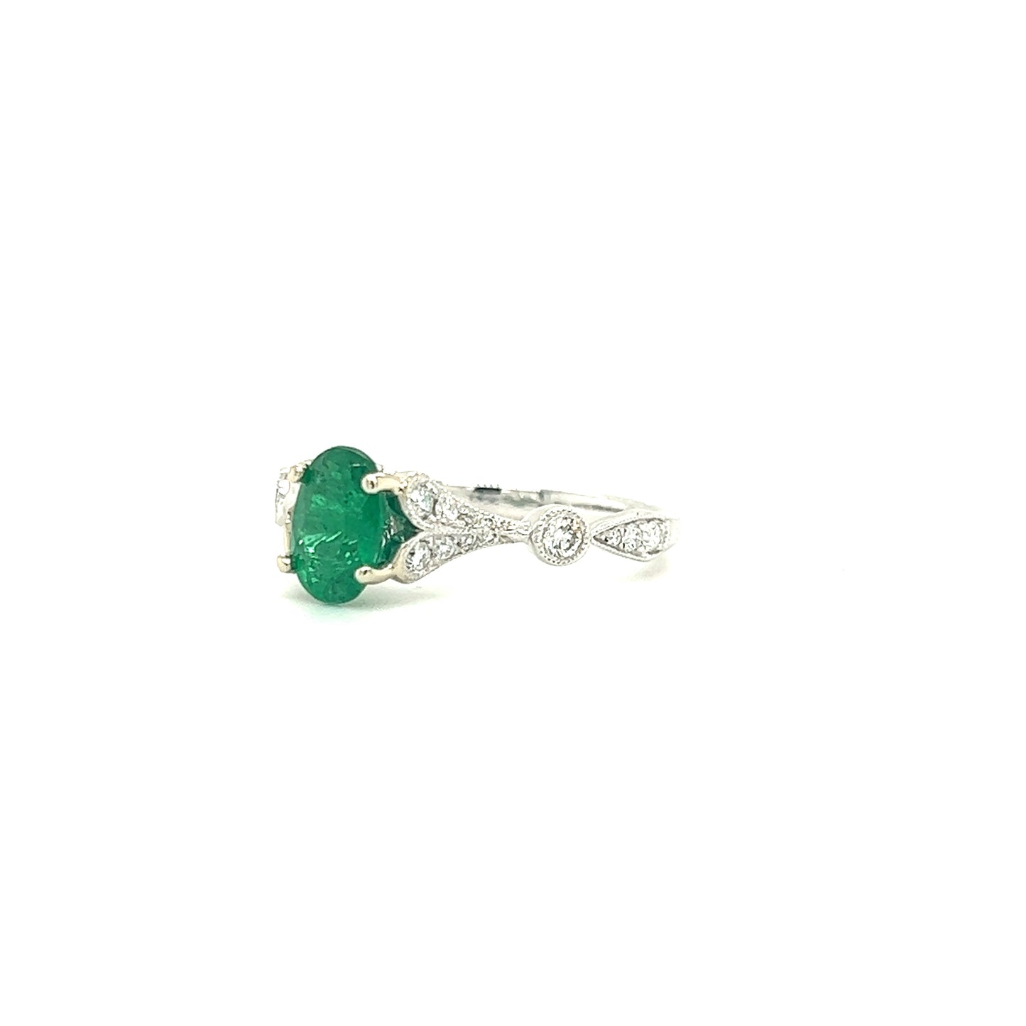 Oval Emerald Ring with 0.39ctw of Diamonds in 14K White Gold Right Side View