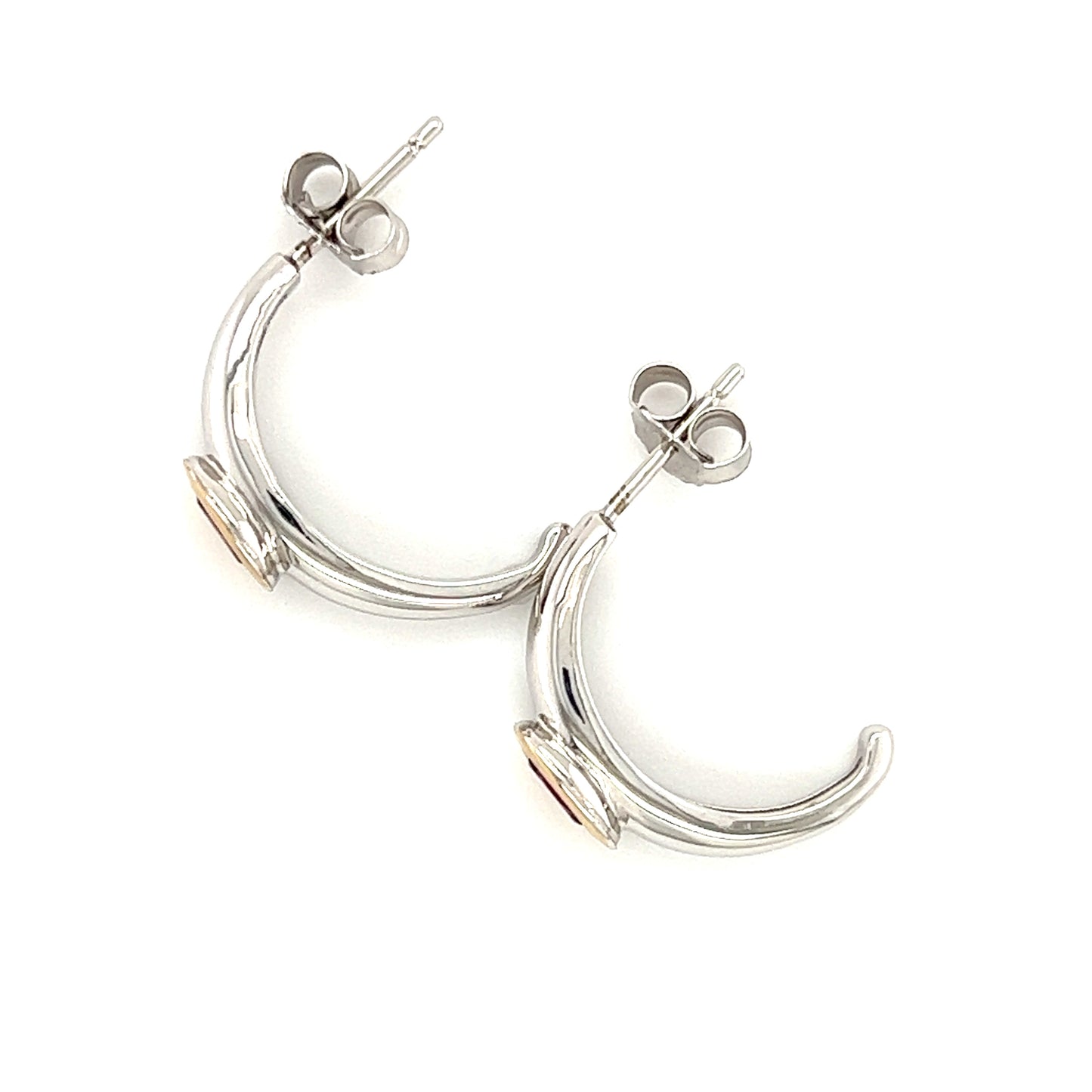 Rhodolite Hoop Earrings in Sterling Silver with 14K Gold Accent top View