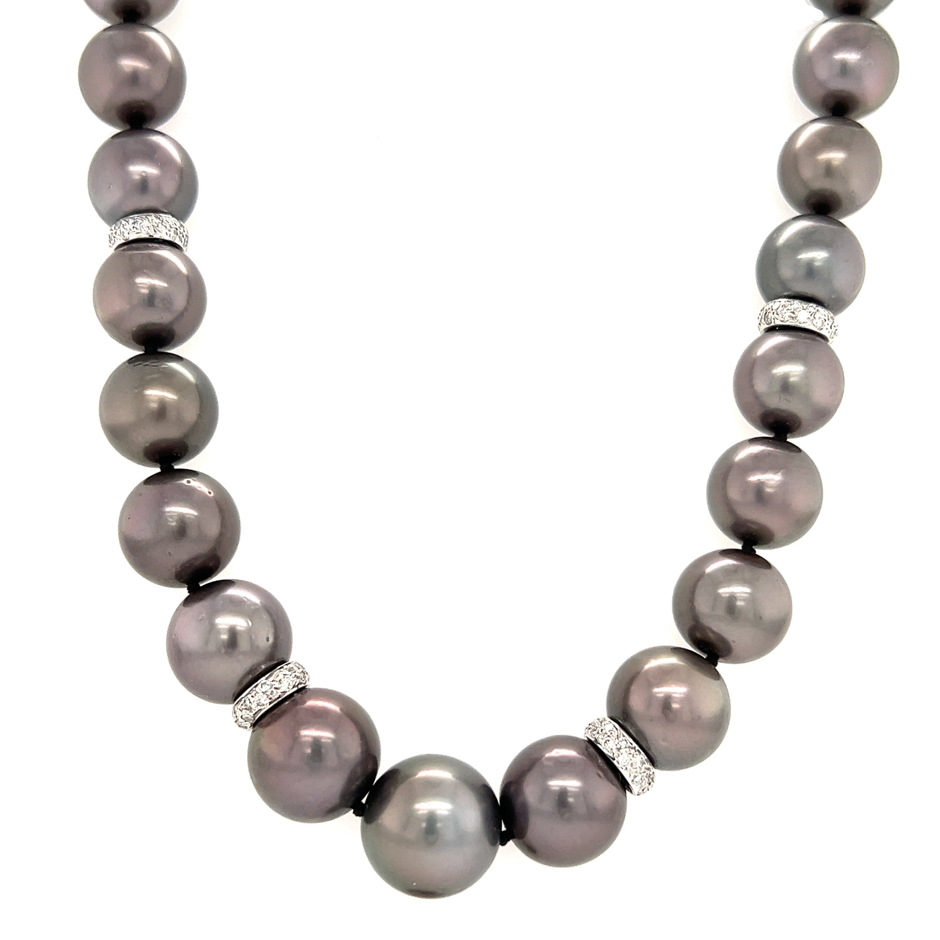 Tahitian Black Pearl Necklace with Four Diamond Rondelle and 14K