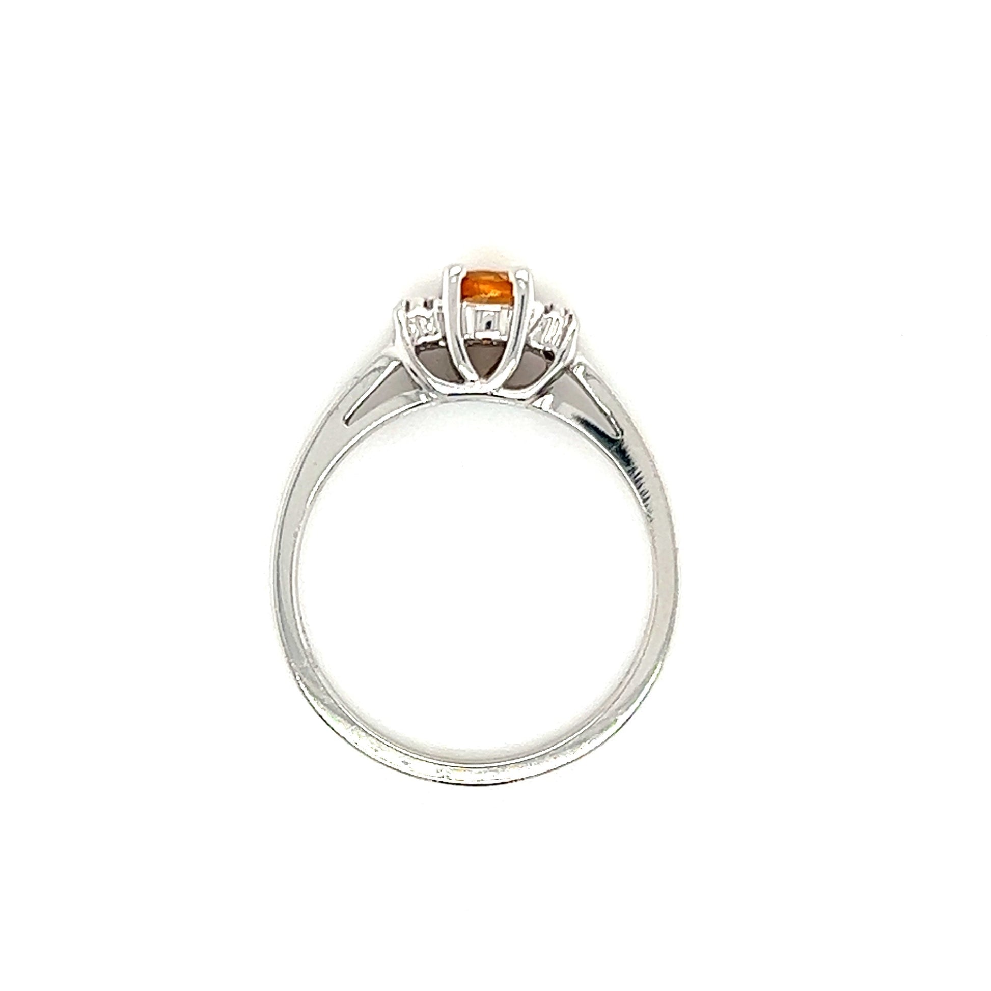 Round Citrine Ring with Side Diamonds in 14K White Gold Top View