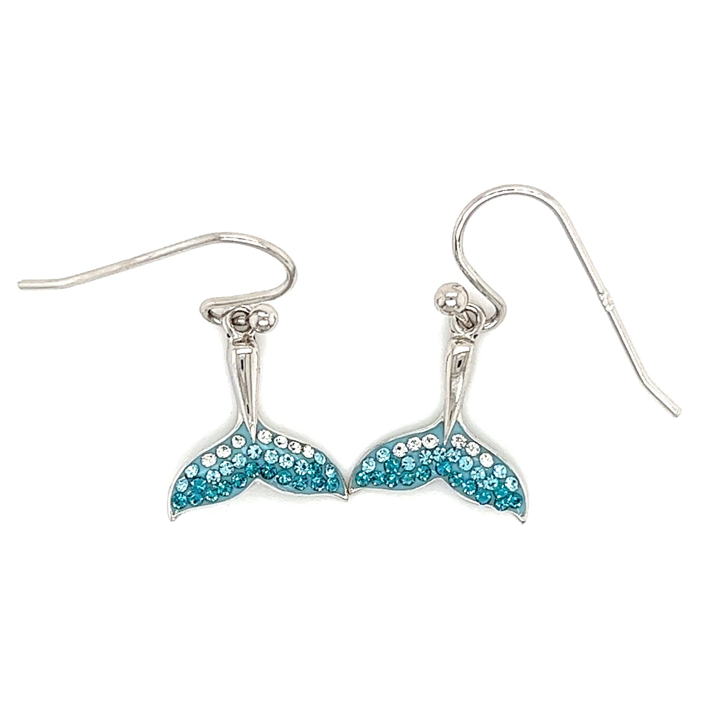 Whale Tail Dangle Earrings in Sterling Silver Top View