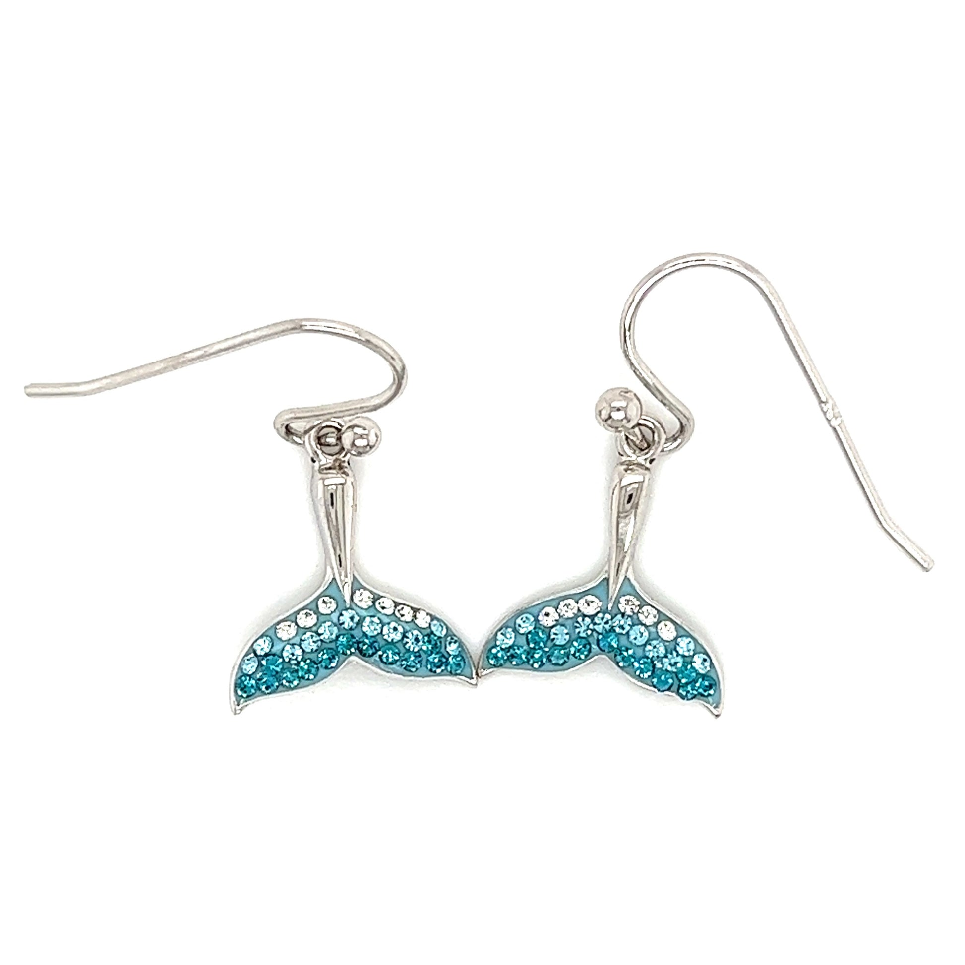 Whale Tail Dangle Earrings in Sterling Silver Top View