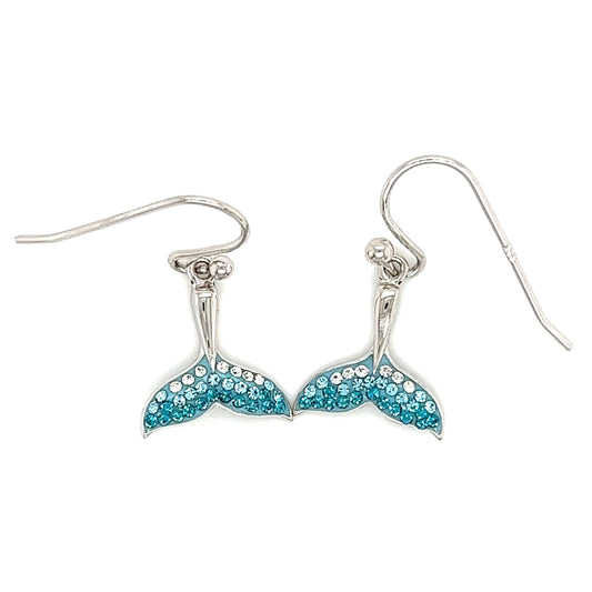 Whale Tail Dangle Earrings in Sterling Silver Top View