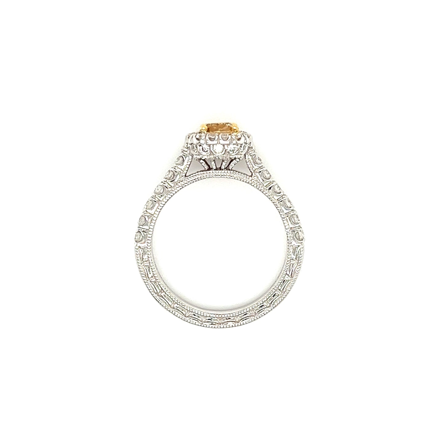 Yellow Diamond Ring with Forty-Two Diamonds in 18K White Gold Top View