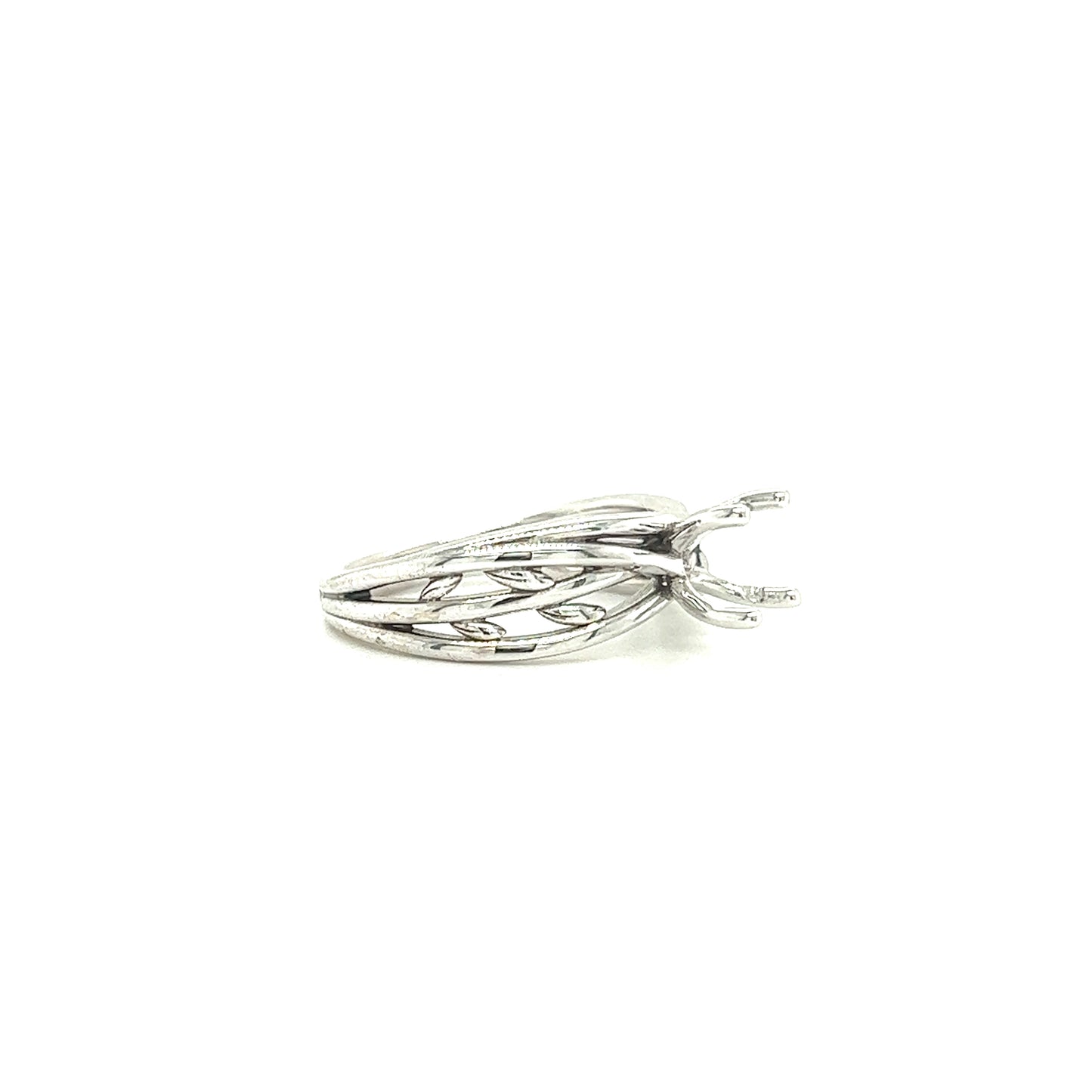 Solitare Vine Ring Setting with Split Shank in 14K White Gold Left Side View