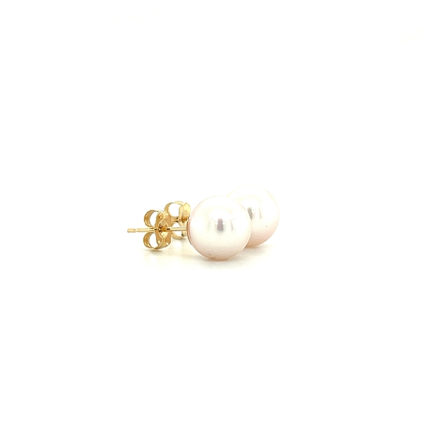 Pearl 8mm Stud Earrings in 14K Yellow Gold Left Side View