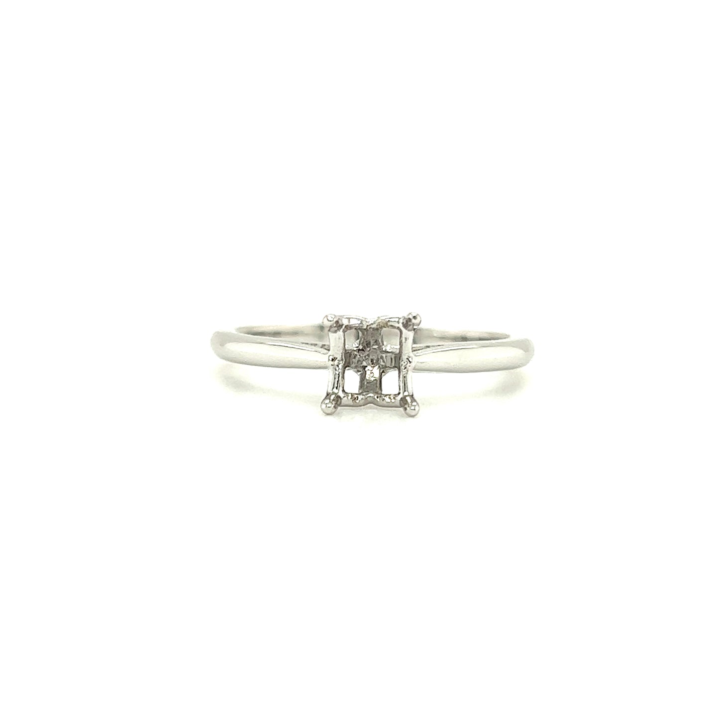 Solitaire Ring Setting with Four Prong Head in 14K White Gold Front View