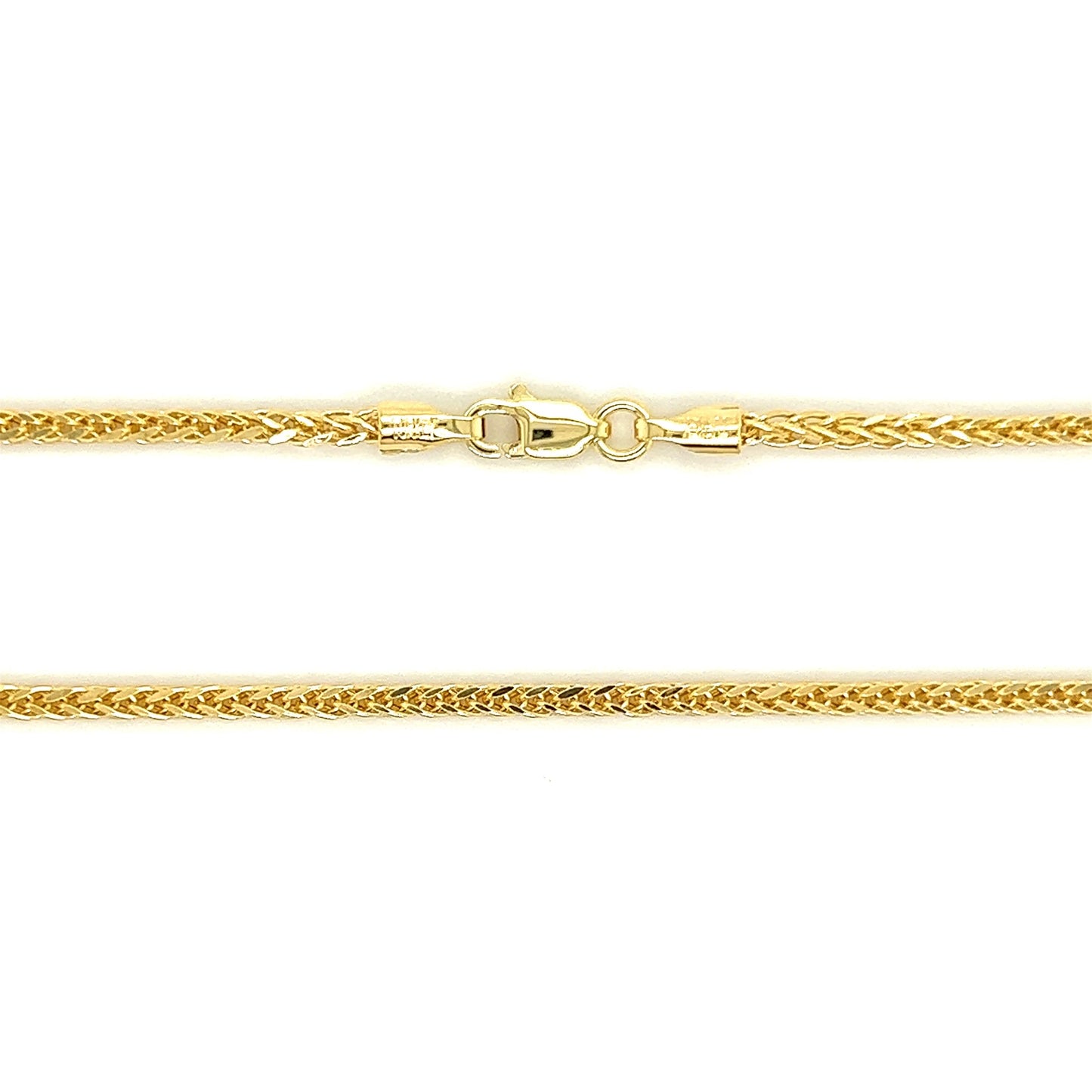 Square Wheat Chain 2.2mm with 20in of Length in 14K Yellow Gold Chain and Clasp View