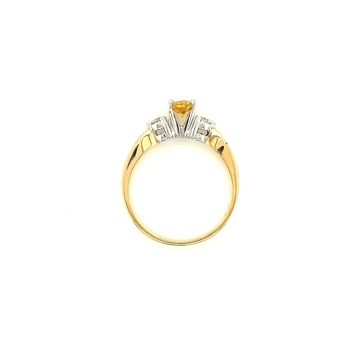 Precious Yellow Topaz Ring with Two Side Diamonds in 14K Yellow Gold Top View