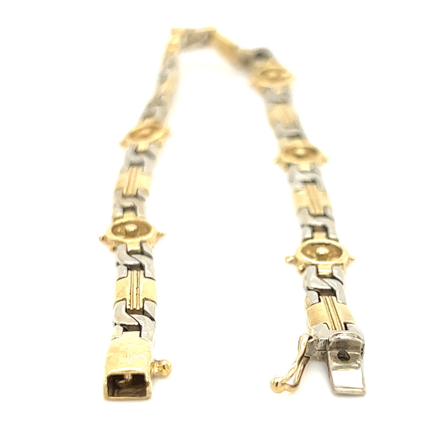 Solid Link Bracelet with Ship's Wheel in 14K White Gold and 14K Yellow Gold Bracelet Clasp