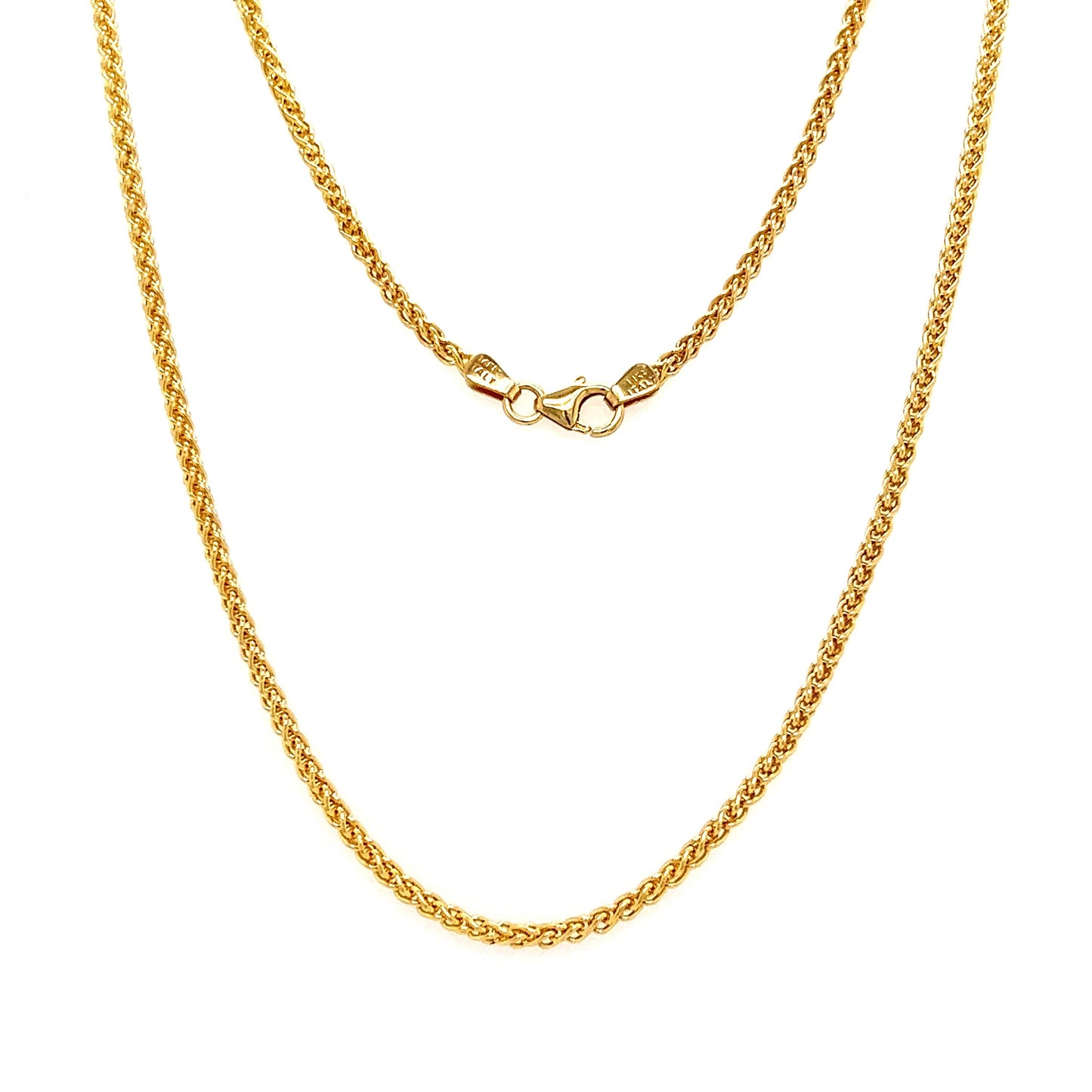 Wheat 2.1mm Chain with 18in Length in 14K Yellow Gold Full chain View