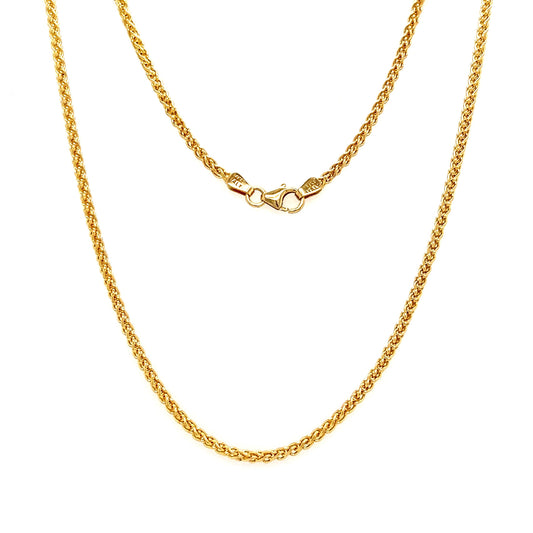 Wheat 2.1mm Chain with 18in Length in 14K Yellow Gold Full chain View