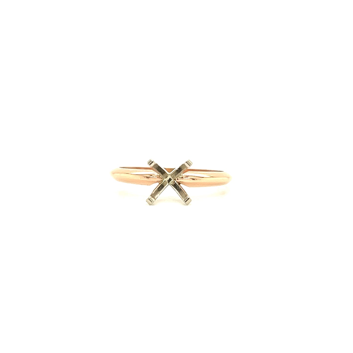 Solitaire Engagement Setting with 14K White Gold Prong Head in 14K Rose Gold Front View