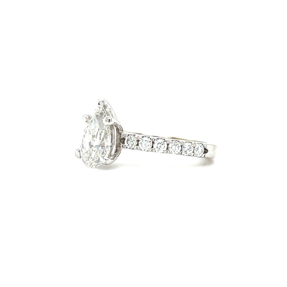 Accented Diamond Ring with 1.26ct Lab-Grown Diamond in 14K White Gold. Right Side View.