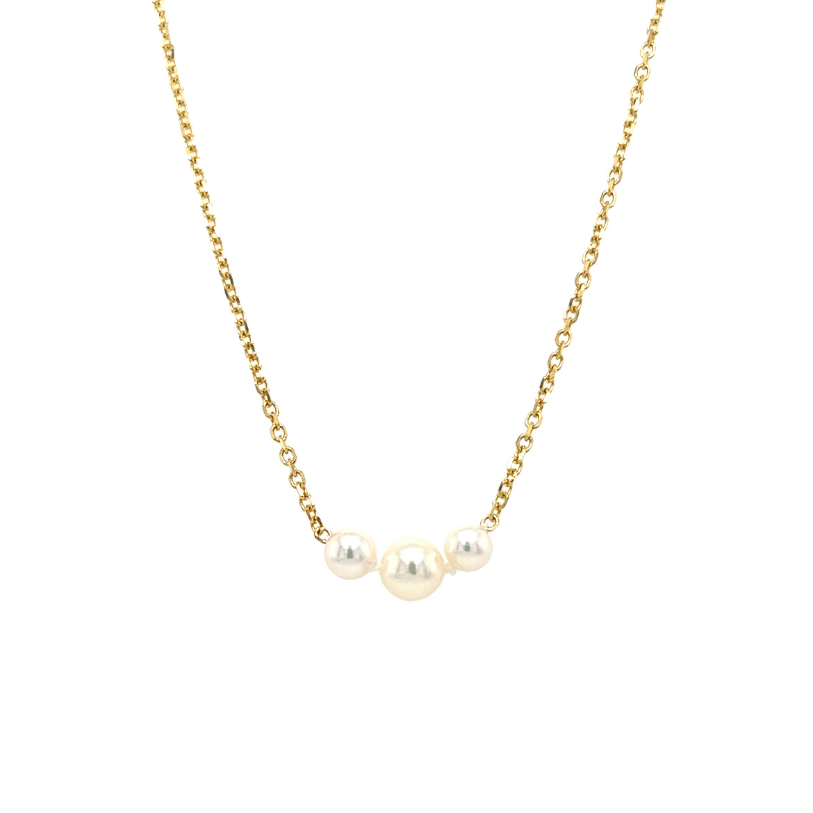 Add-a-Pearl Necklace with Three 5.5mm White Pearls in 14K Yellow Gold. Front View