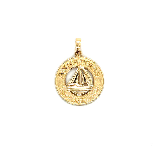 Annapolis Sailboat Pendant in 14K Yellow Gold. Pendant Front View