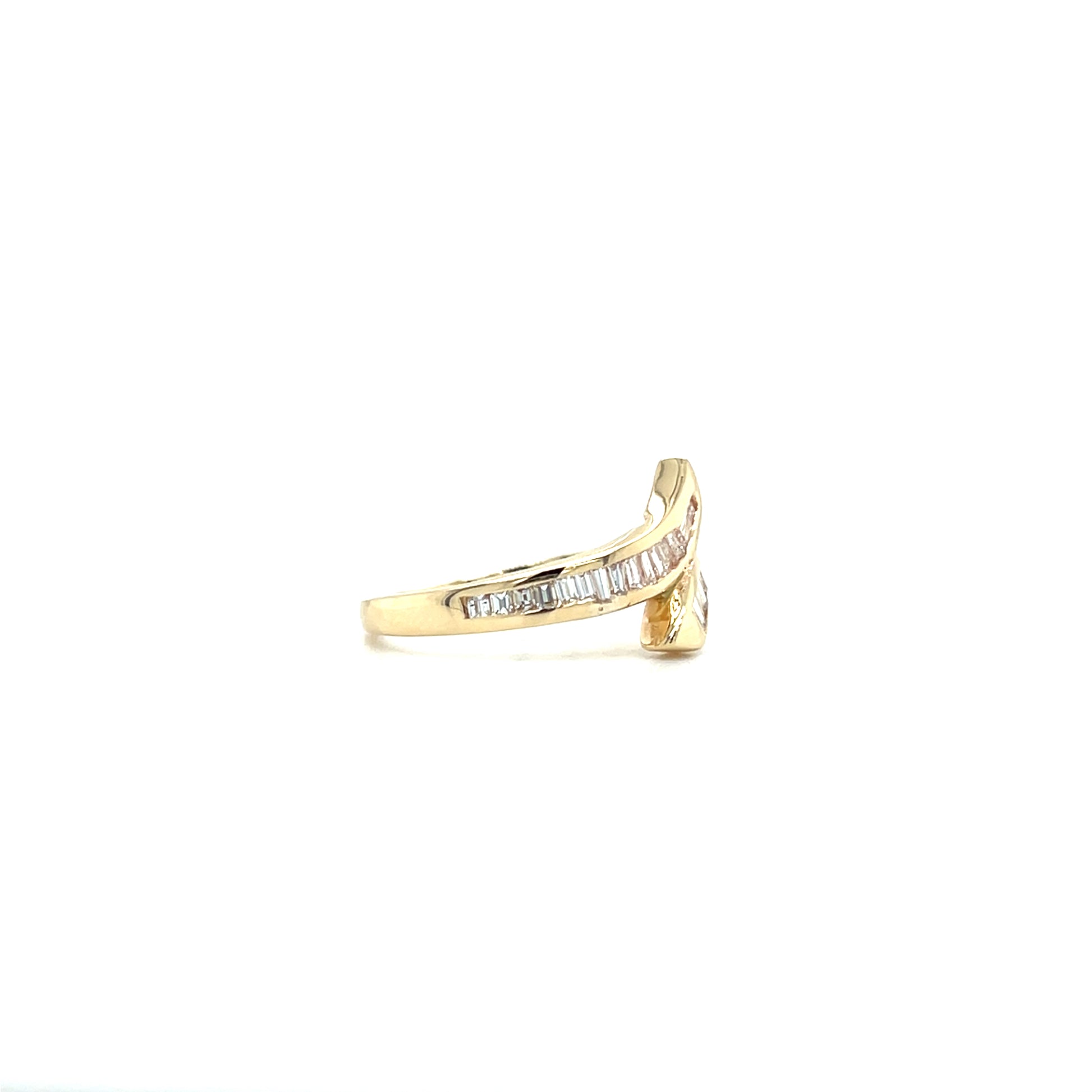Bypass Fashion Ring with Channel Set Diamonds in 14K Yellow Gold. Left Side View.