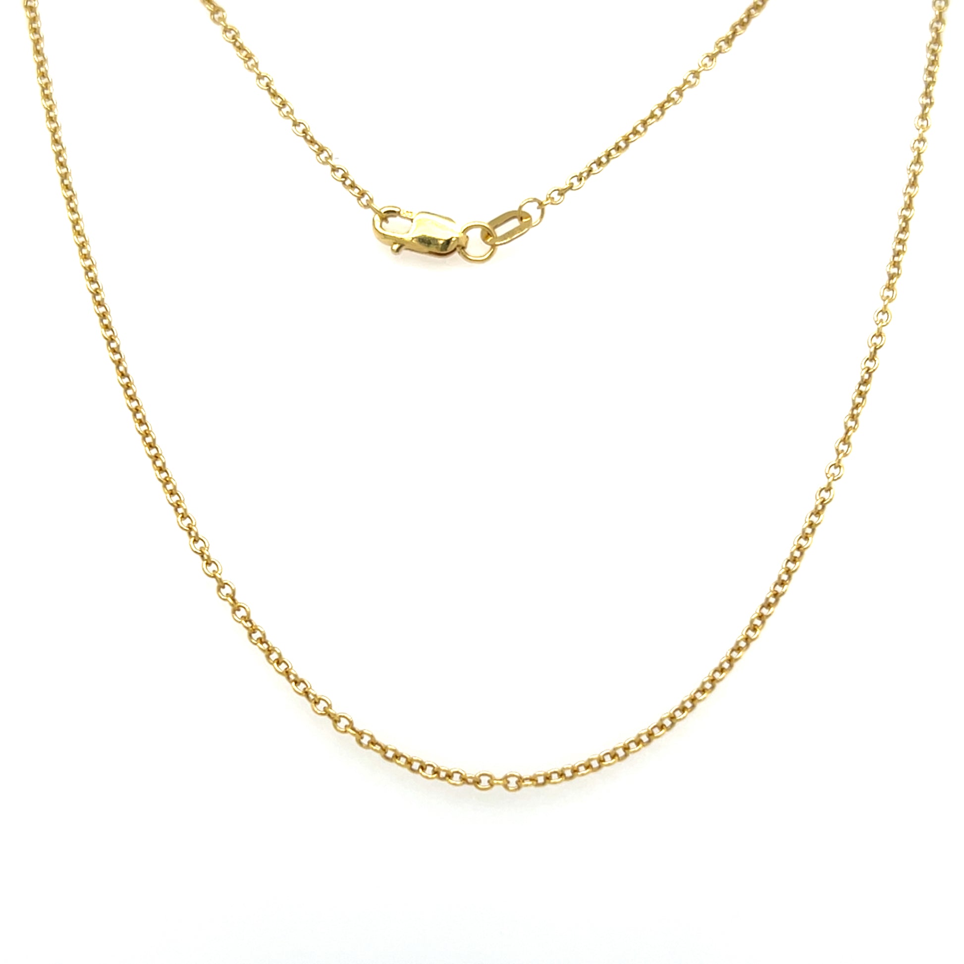 Cable Chain 1.5mm with 16in of Length in 14K Yellow Gold. Full Chain View