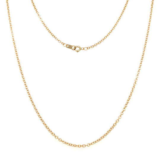 Cable Chain 1.5mm with 18in Length in 14K Yellow Gold. Full Chain View.