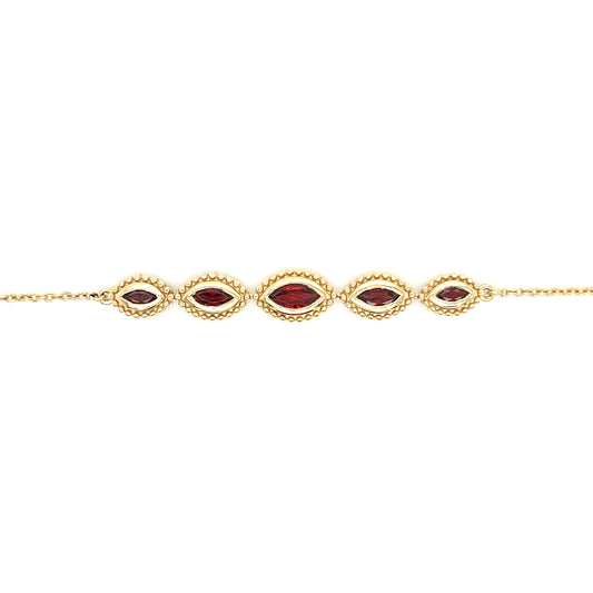Five Stone Garnet Bracelet with 0.5ctw of Garnet in 14K Yellow Gold. Front View