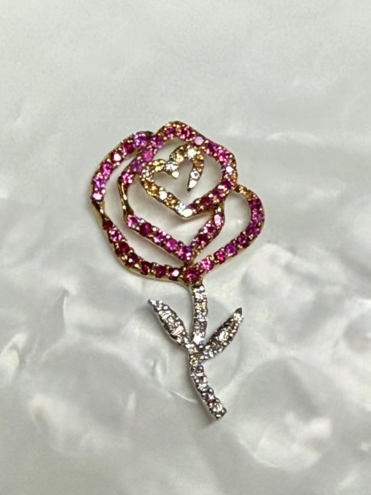 Rose Shaped Ruby and Diamond Pendant