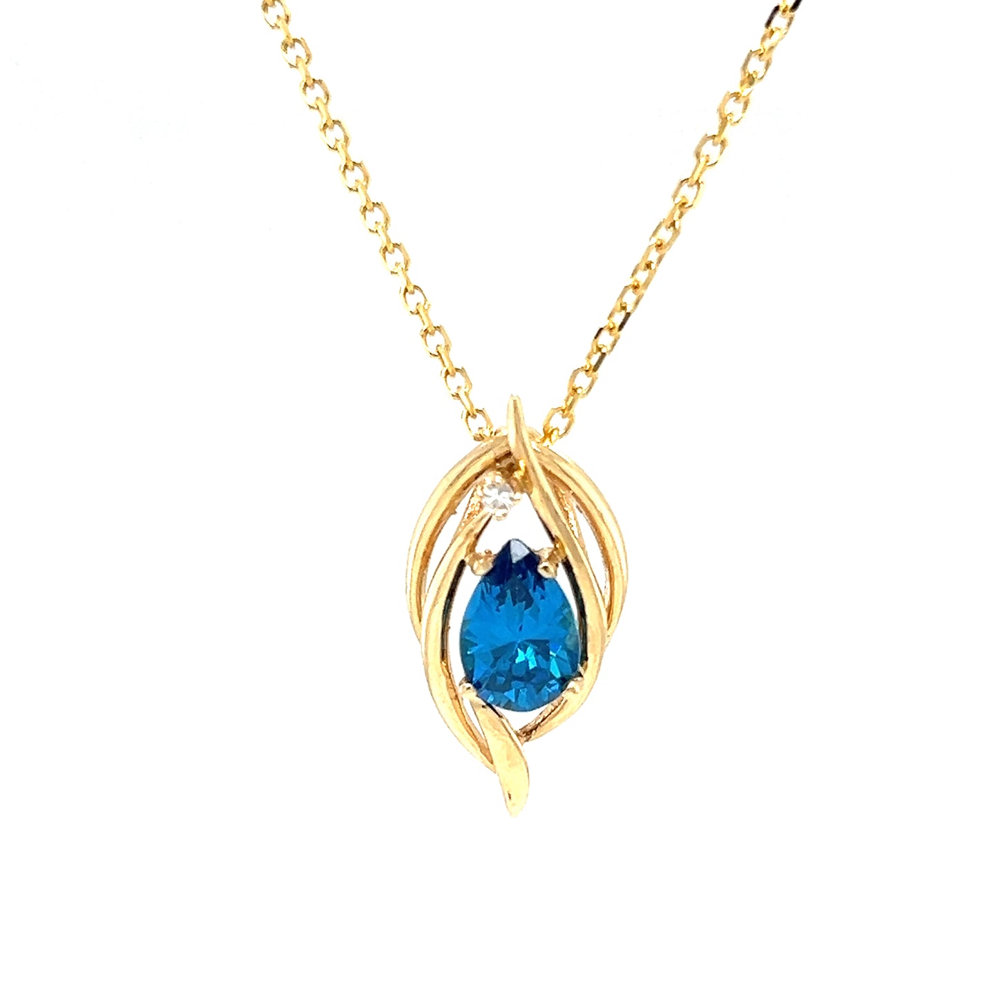 Pear Blue Topaz Slide Pendant with Diamond Accent in 14K Yellow Gold. Front View.