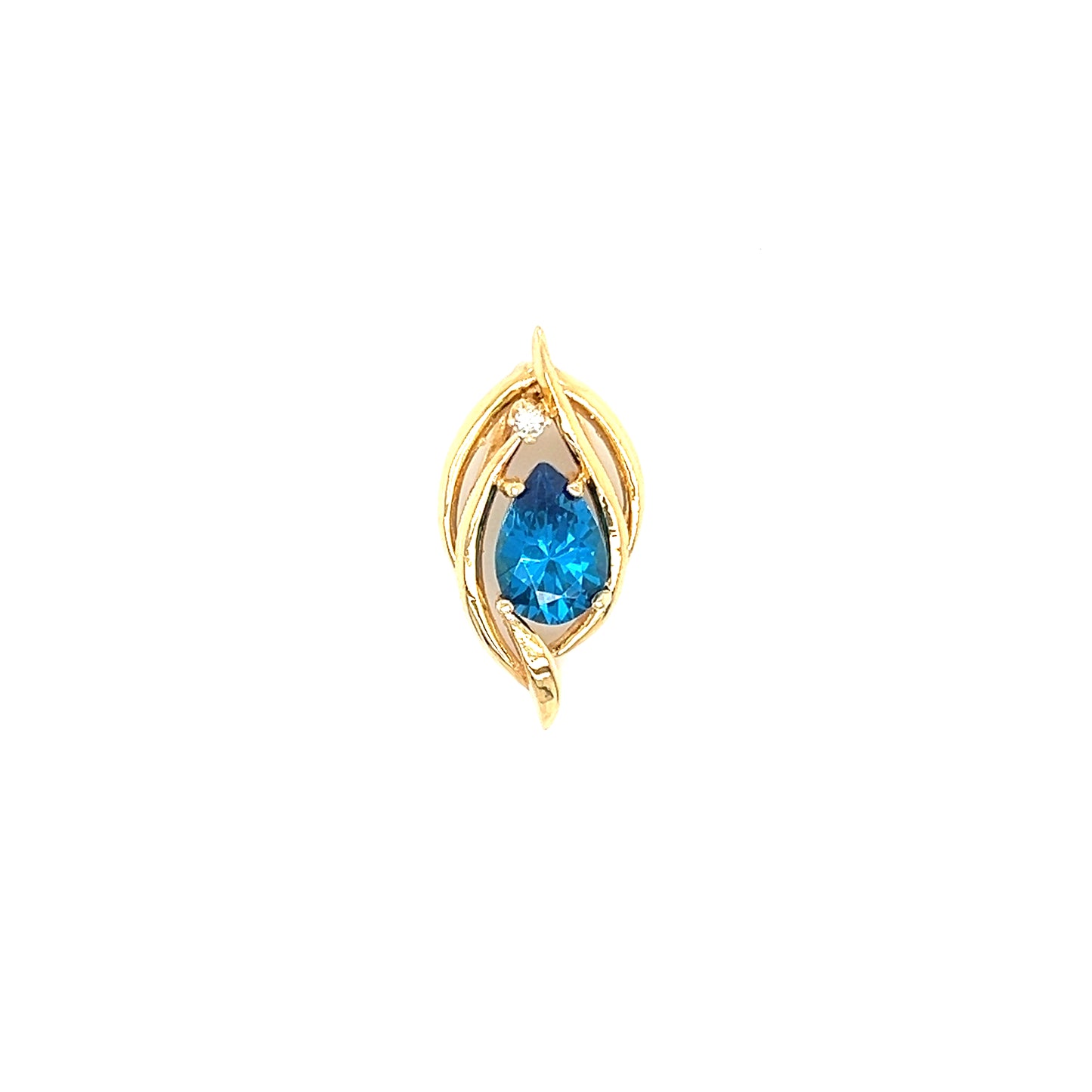 Pear Blue Topaz Slide Pendant with Diamond Accent in 14K Yellow Gold. Pendant View.
