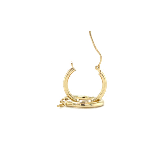 Round Hoop 17.5mm Earrings with 2mm Width in 14K Yellow Gold. Front and Side View.