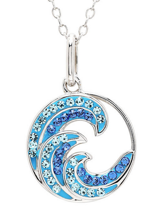 Sterling Silver Blue Crystal Wave Mini Necklace