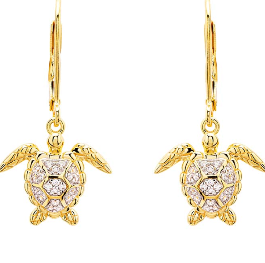 14kt Gold Vermeil CZ Turtle Drop Earrings