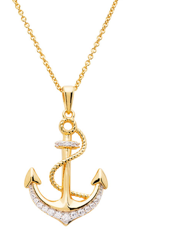 14K Gold Vermeil Anchor Necklace with Cubic Zirconias