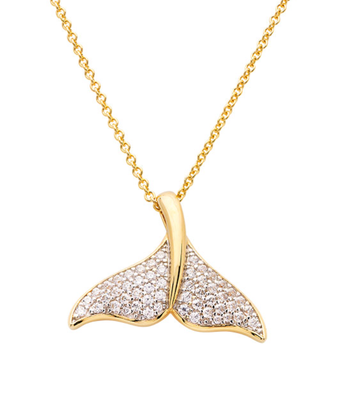 14K Gold Vermeil Whale Tail Necklace with Cubic Zirconias