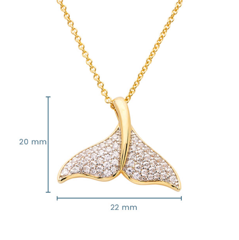 14K Gold Vermeil Whale Tail Necklace with Cubic Zirconias