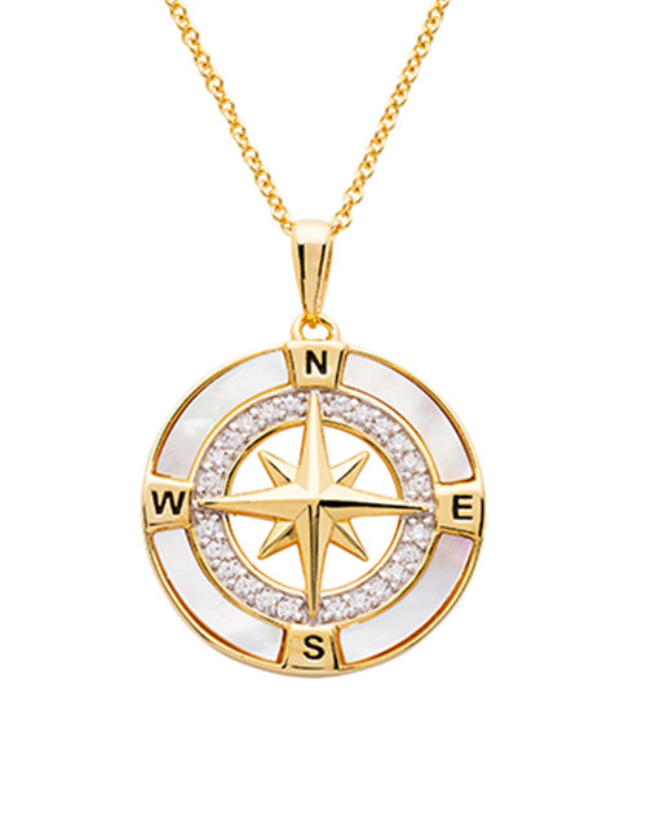 14kt Gold Vermeil Mother of Pearl Compass Necklace