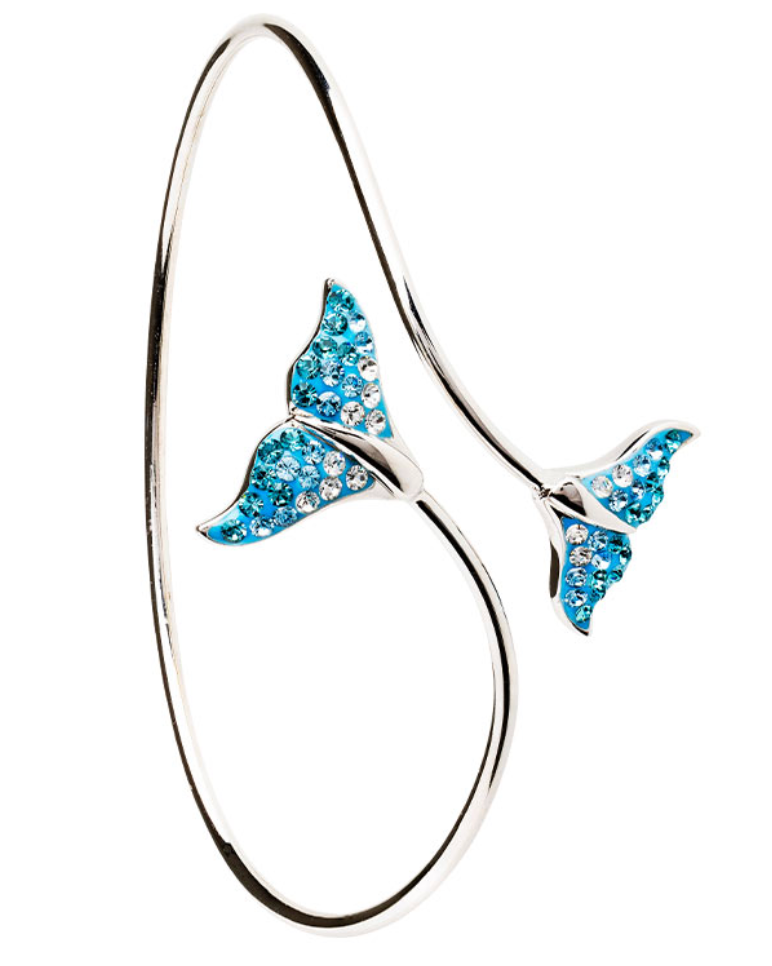 Sterling Silver Crystal Whale Tail By Pass Bangle