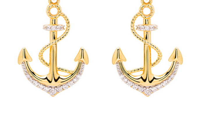 14K Gold Vermeil Anchor Earrings with Cubic Zirconias