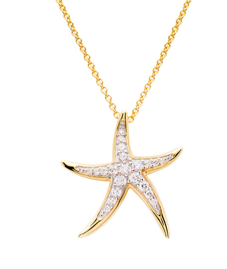 14k Gold Vermeil Starfish Necklace with Cubic Zirconias