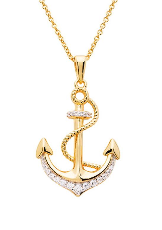 14K Gold Vermeil Anchor Necklace with Cubic Zirconias