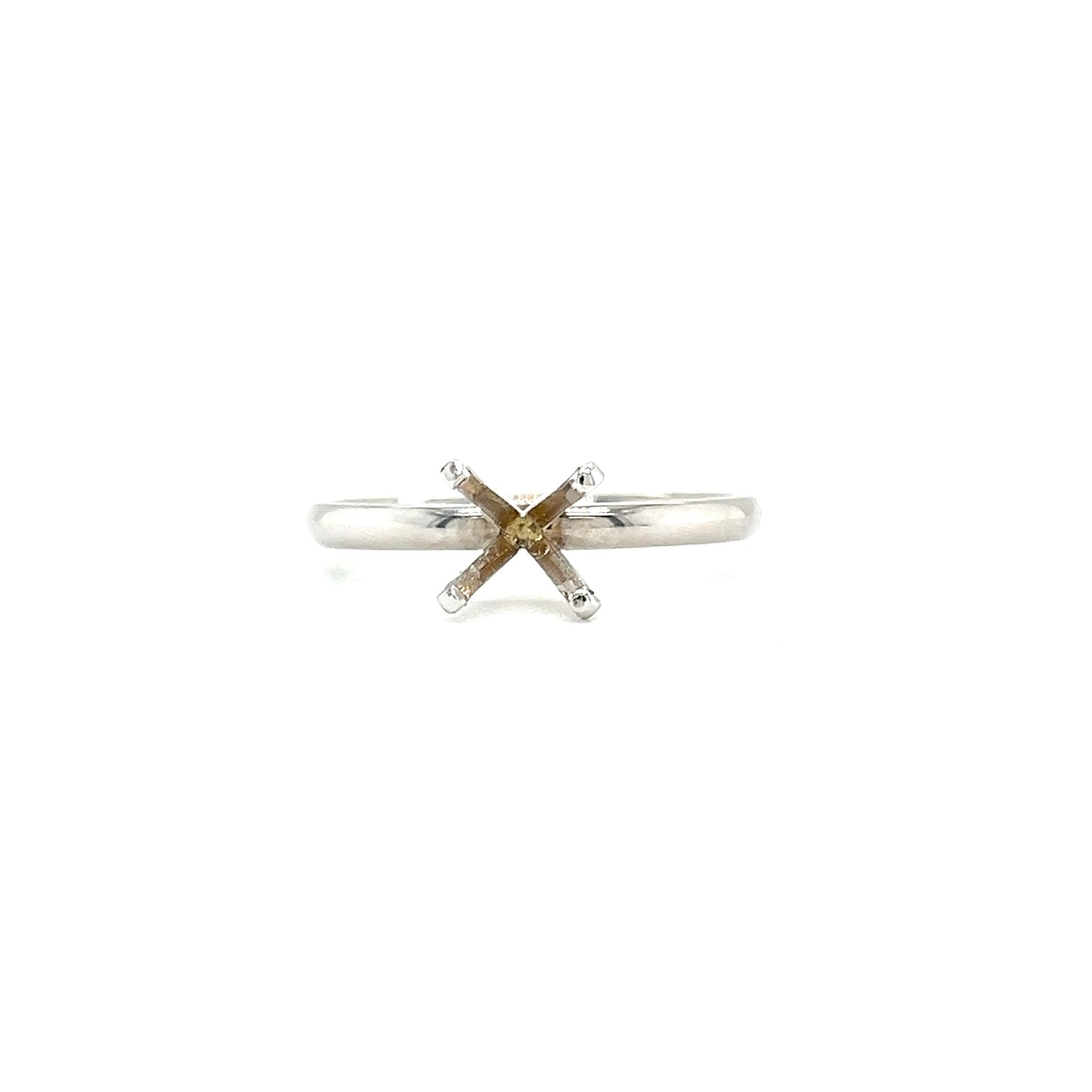 Solitaire Ring Setting with Four Prong Head in 18K White Gold Front View