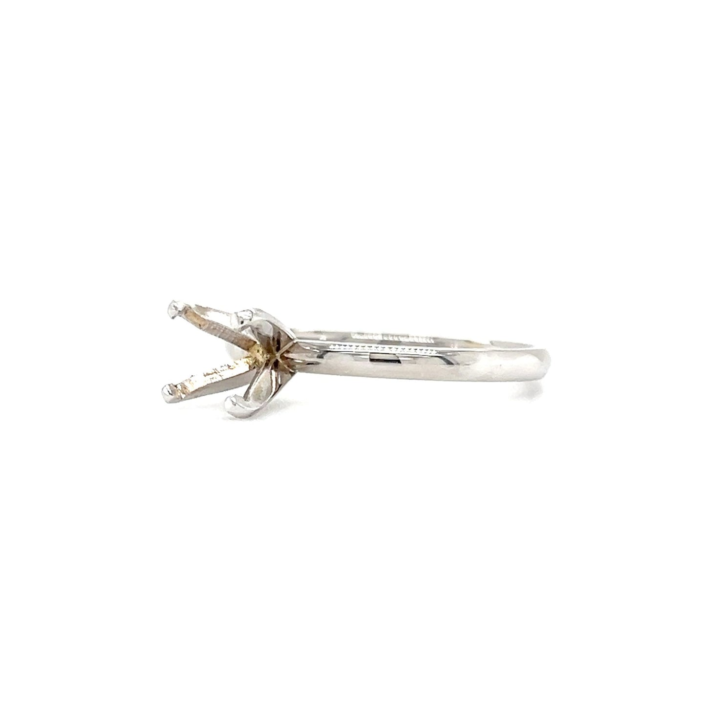 Solitaire Ring Setting with Four Prong Head in 18K White Gold Right Side View